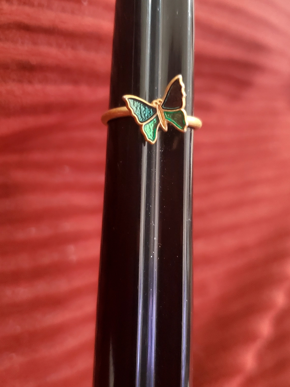 Avon's Gold Butterfly Ring with Green Enamel Accent - Women Jewelry